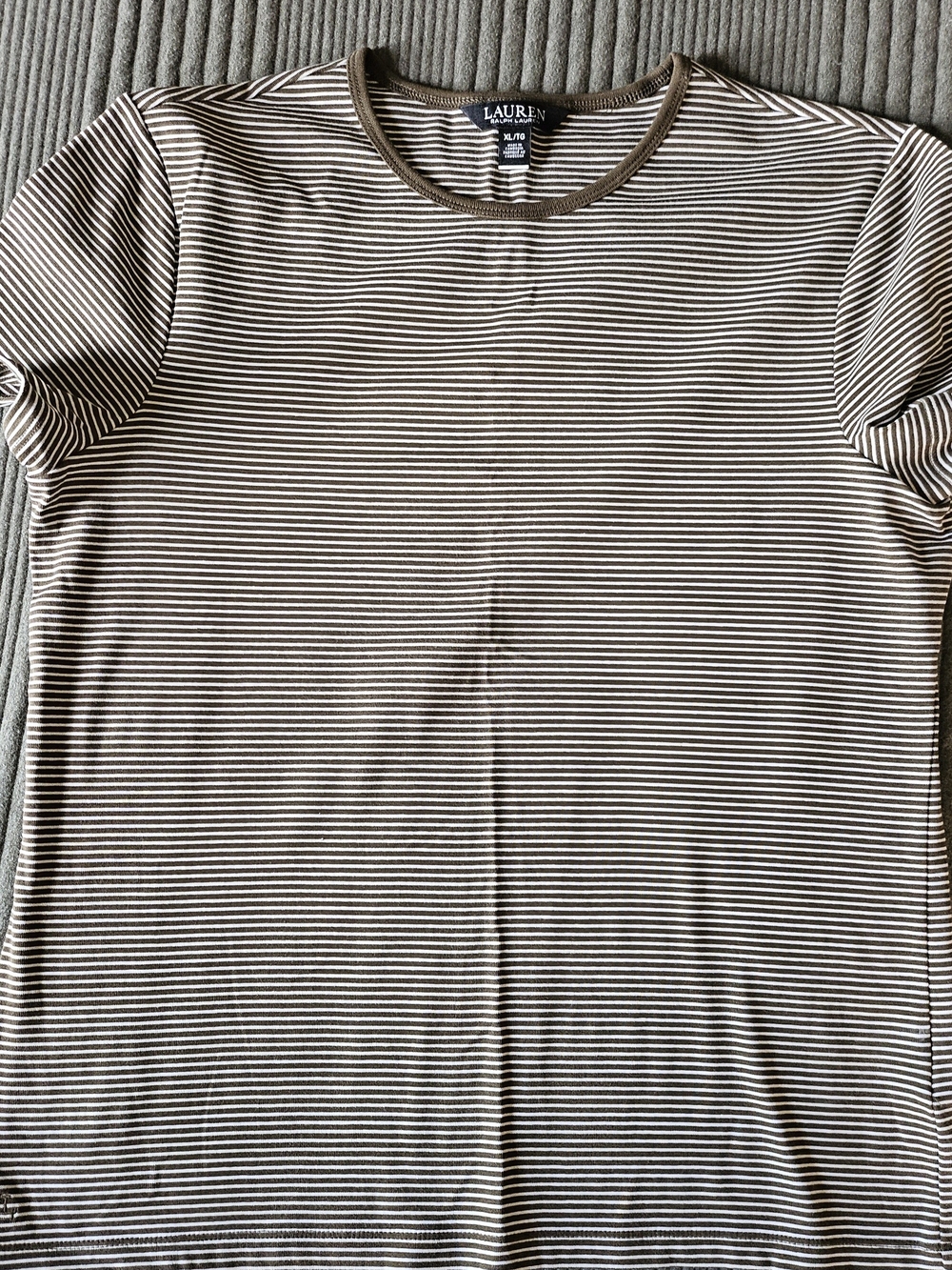 Ralph Lauren Brown and White Narrow-Stripe Short Sleeve Tee